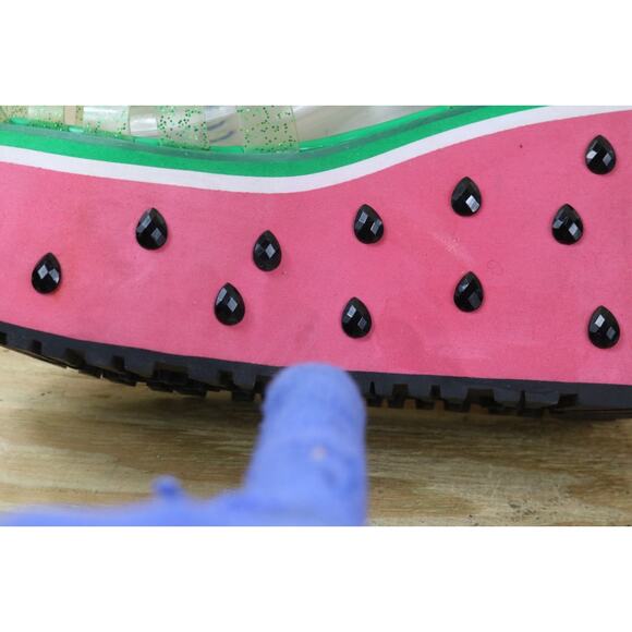 Sugar Thrillz Platform Jelly Shoes 9M WaterMelon Buckle 4.5" Slip Pon Jeweled - Picture 14 of 14